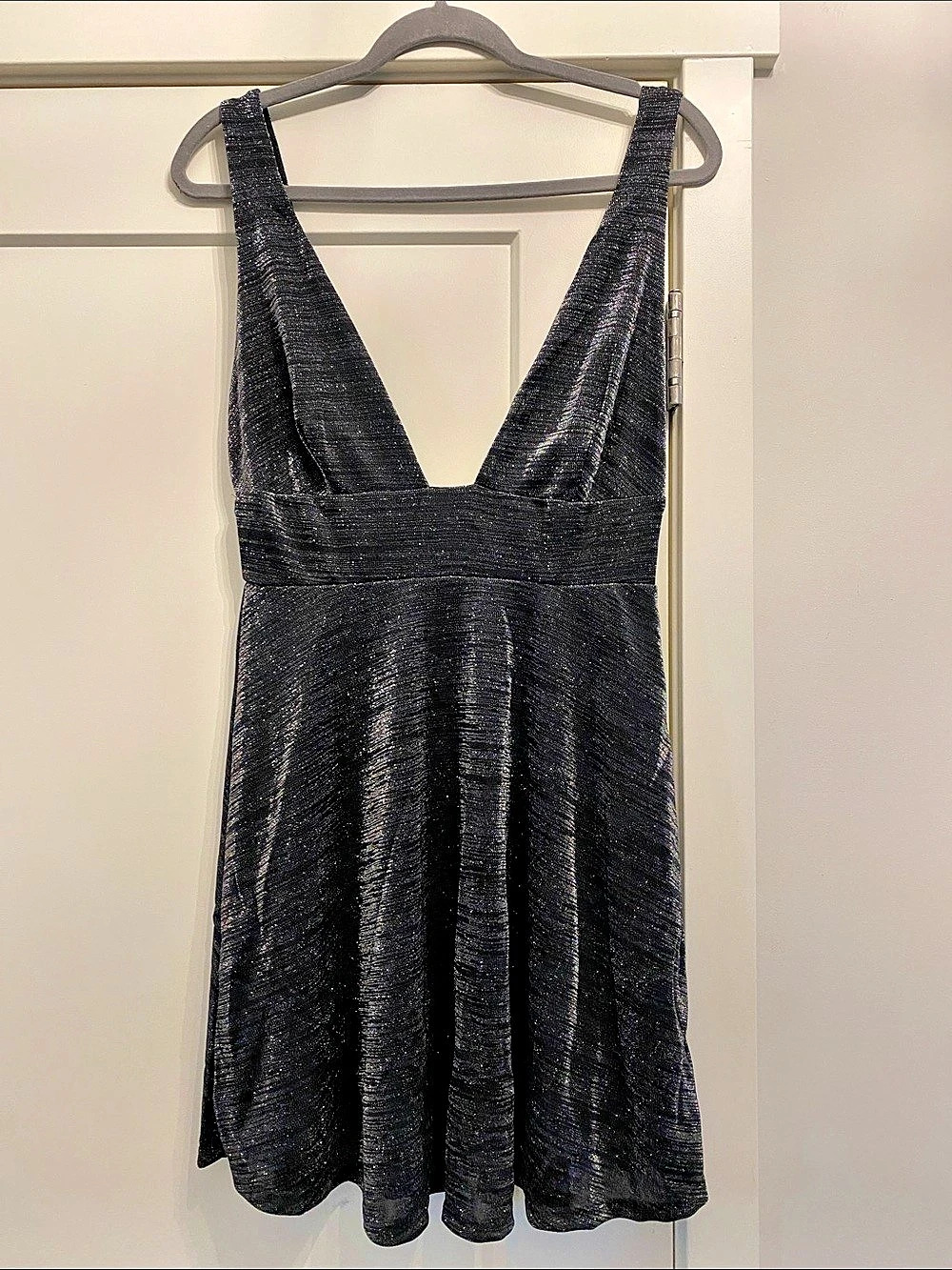 Urban Outfitters Metallic Skater Dress Black Mini Size Medium